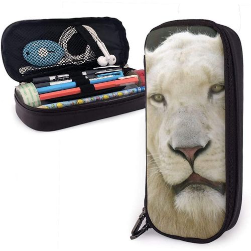 Grande Trousse À Crayons Motif Lion Blanc Pour Garçons Et Filles - Pour Étudiant, Université, Fournitures Scolaires Et Bureau