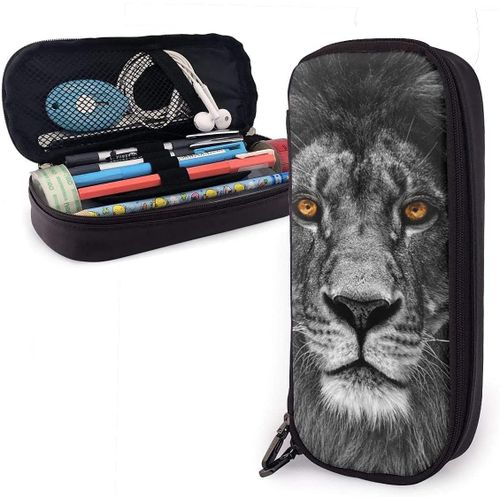 Grande Trousse À Crayons Pour Garçons Et Filles - Motif Tête De Lion - Pour Étudiant, Université, Fournitures Scolaires Et De Bureau
