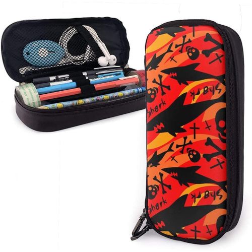 Grande Trousse À Crayons Motif Tête De Mort Et Poisson Pour Garçons Et Filles - Pour Étudiant, Université, Fournitures Scolaires Et De Bureau