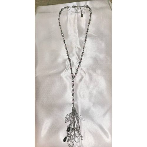 Sautoir Argent Perles Violettes Neuf
