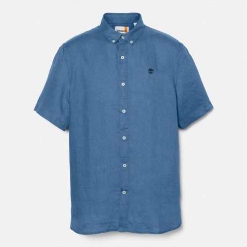 Mill Brook Linen Short Sleeve Shirt Chemise Taille Xl, Blanc/Bleu