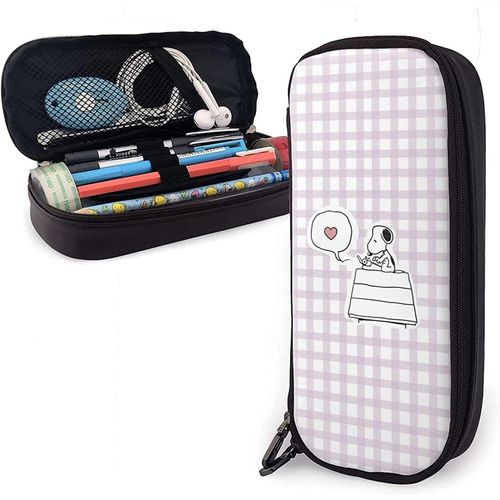 Snoopy Trousse À Crayons En Cuir Avec Fermeture Éclair Pour L'école, Le Travail Et Le Bureau