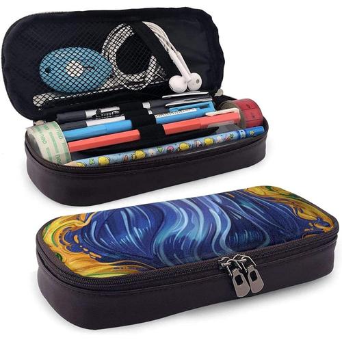 Trousse À Crayons En Cuir Avec Drapeau Du Brésil - Grande Capacité - Résistante À L'usure - Double Fermeture Éclair