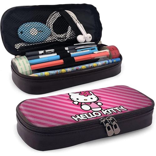 Trousse À Crayons En Cuir Avec Fermeture Éclair Motif Hello Kitty