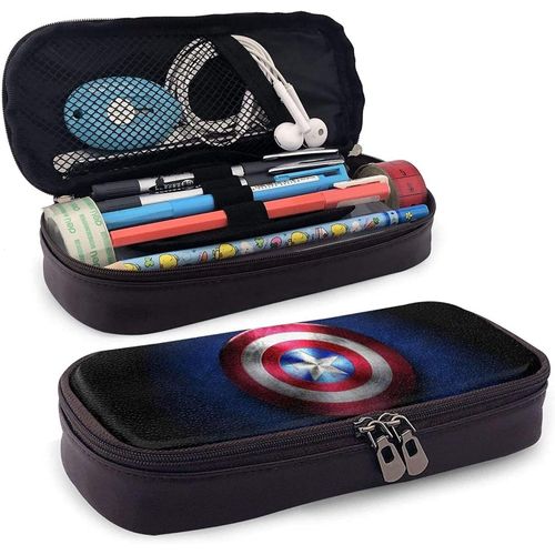Trousse À Crayons En Cuir Captain America Avec Fermeture Éclair, Idéale Pour L'école, Le Travail Et Le Bureau