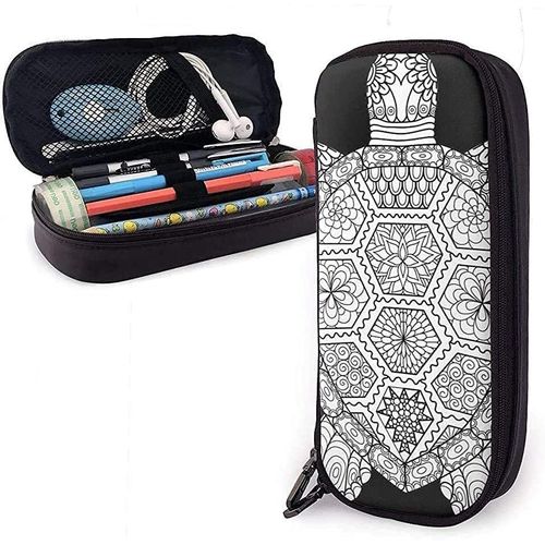 Trousse À Crayons En Cuir Motif Tortue Zen - Grande Capacité