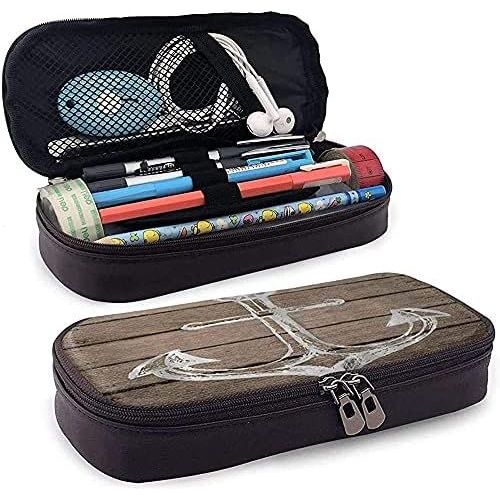 Trousse À Crayons En Cuir Style Nautique Pour Esquisse De Bateau, Couleur Taupe, Rustique, En Bois Et Planches, Grande Capacité