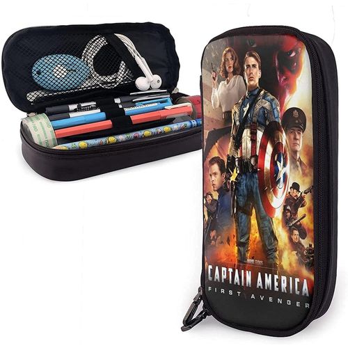 Trousse En Cuir Captain America - Trousse À Crayons - Trousse De Voyage - Grande Capacité - Fermeture Éclair - Boîte De Rangement - Cadeau D'anniversaire
