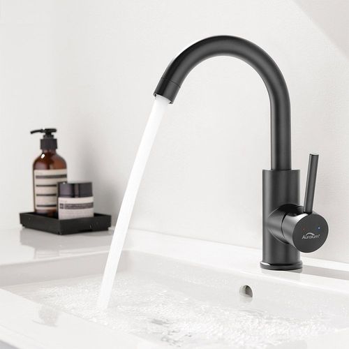 Auralum Mitigeur de Lavabo Noir en Inox - Rotation à 360° - Eau froide et chaude Réglable - pour Cuisine ou Salle de Bain