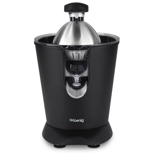 H.Koenig Presse Agrumes Electrique Levier Professionnel AGR82 Inox Noir Mat, Sans BPA, Jus Orange, Citron, Pamplemousse, Rapide, Automatique, Silencieux, Bec Anti-gouttes, Lavable en machine, 160 W