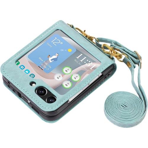 Étui portefeuille compatible avec Galaxy Z Flip 4, crossbody Lanyard Pu  Housse de protection en cuir avec fentes pour cartes