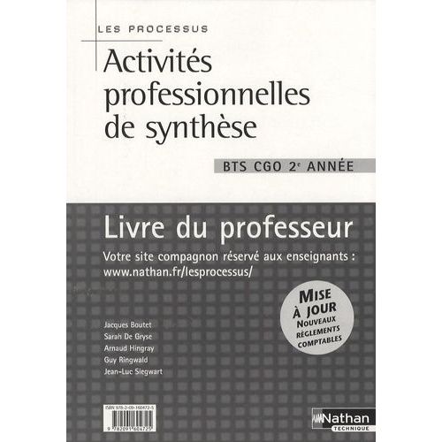Activités Professionnelles De Synthèse Bts Cgo 2e Année - Livre Du Professeur