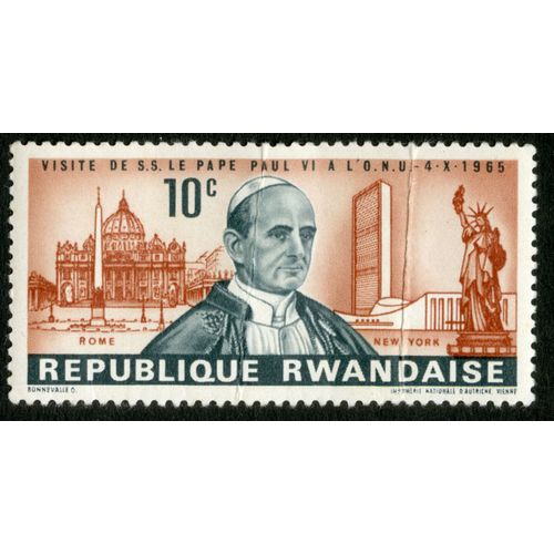 Timbre Non Oblitéré République Rwandaise, Visite De S.S. Le Pape Paul Vi À L'o.N.U. - 4.X.1965, 10 C