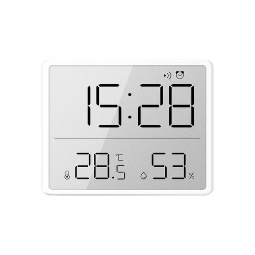 ThermomèTre HygromèTre NuméRique avec Horloge Moniteur D'Humidité Minuterie Alarme pour Bureau à Domicile Chambre Blanc