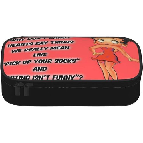 Betty Boop Trousse À Crayons Grande Capacité Avec Double Fermeture Éclair Pour Bureau, Papeterie, Maquillage, Avec Compartiments Pour Filles, Garçons Et Adultes