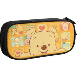 Grande Trousse De Rangement Winnie L'ourson À Double Fermeture Éclair Pour Maquillage, Stylos, Papeterie