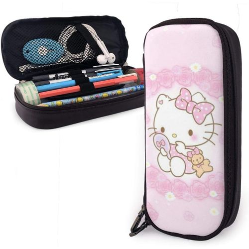 Hello Kitty Trousse À Crayons En Cuir Grande Capacité Avec Fermeture Éclair Pour Étudiants