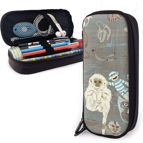 Mengmeng Trousse À Crayons En Cuir Avec Fermeture Éclair Motif Singe