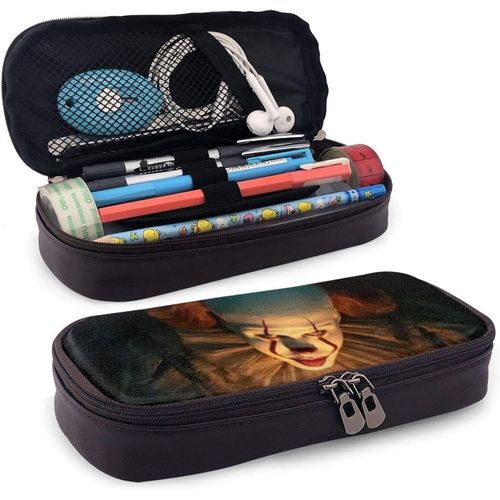 Movie It Pennywise Trousse À Crayons En Cuir Avec Fermeture Éclair Grande Capacité Pour Étudiants Et Garçons
