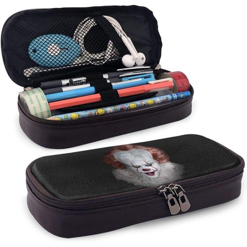 Movie It Pennywise Trousse À Crayons En Cuir Avec Fermeture Éclair Grande Capacité Pour Étudiants Et Garçons
