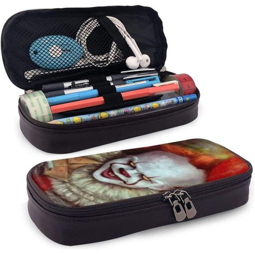 Movie It Pennywise Trousse À Crayons En Cuir Avec Fermeture Éclair Grande Capacité Pour Étudiants Et Garçons