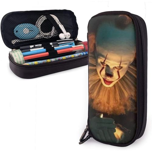 Movie It Pennywise Trousse À Crayons En Cuir Avec Fermeture Éclair Grande Capacité Pour Étudiants Et Garçons