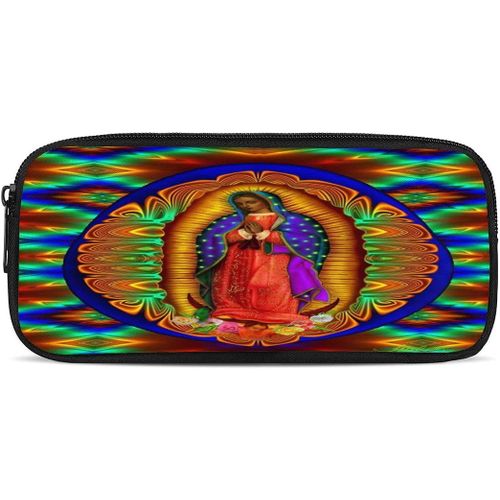 Notre Lady Guadalupe - Trousse À Crayons Mexicaine Sainte Vierge Marie - Grande Capacité - Double Fermeture Éclair - Trousse De Bureau - Sac De Maquillage Avec Compartiments Pour Filles, Garçons Et Adultes