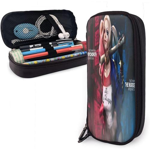 Trousse À Crayons Avec Double Fermeture Éclair Harley Quinn Pour Affiche De Film - Grande Capacité - Pour Stylos Et Stylos - Organiseur De Bureau - Sac De Maquillage Avec Compartiments - Pour Filles, Garçons Et Adultes