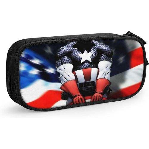 Trousse À Crayons Captain America - Grande Capacité - Durable - Avec Fermeture Éclair - Pour Étudiants, École Et Bureau