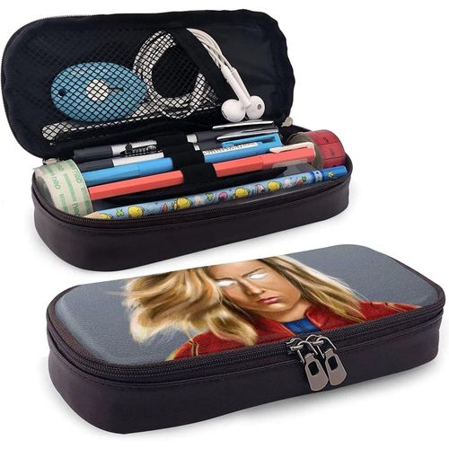 Trousse À Crayons En Cuir Captain Marvel - Trousse De Bureau Portable - Boîte De Rangement Pour Produits Cosmétiques
