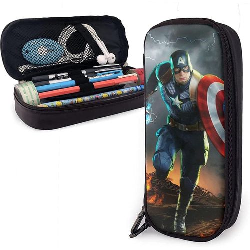 Trousse À Crayons En Cuir Captain America - Trousse De Bureau Portable - Boîte De Rangement Pour Produits Cosmétiques