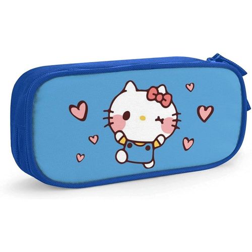 Trousse À Crayons Hello Kitty Avec Fermeture Éclair - Pour Étudiants - Noir Et Bleu