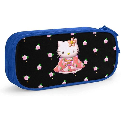 Trousse À Crayons Hello Kitty Avec Fermeture Éclair - Pour Étudiants - Noir Et Bleu