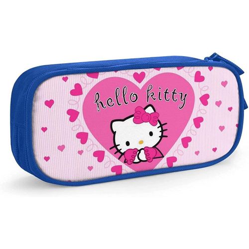 Trousse À Crayons Hello Kitty Avec Fermeture Éclair - Pour Étudiants - Rose Et Bleu