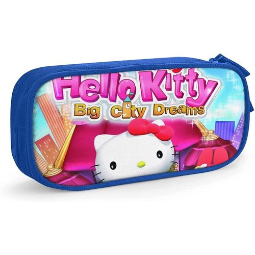 Trousse À Crayons Hello Kitty Avec Fermeture Éclair - Pour Étudiants - Noir Et Bleu