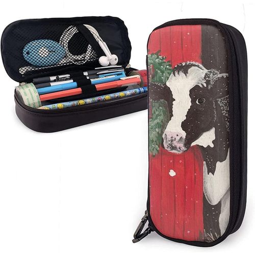 Trousse À Crayons Motif Vache Grande Capacité Pour Le Jour De Noël - Avec Fermeture Éclair