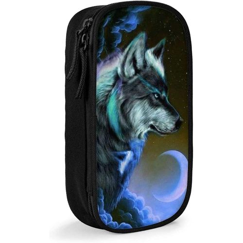 Trousse À Crayons Motif Loup De Lune - Grande Capacité - Pour Étudiants - Pour L'école Et Le Bureau