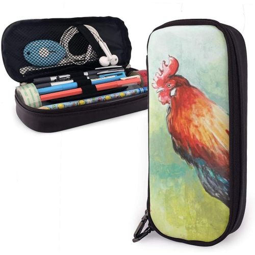 Trousse À Crayons Rétro De Grande Capacité Avec Fermeture Éclair Durable, Motif Coq, Pour Stylos Et Autres Fournitures Scolaires