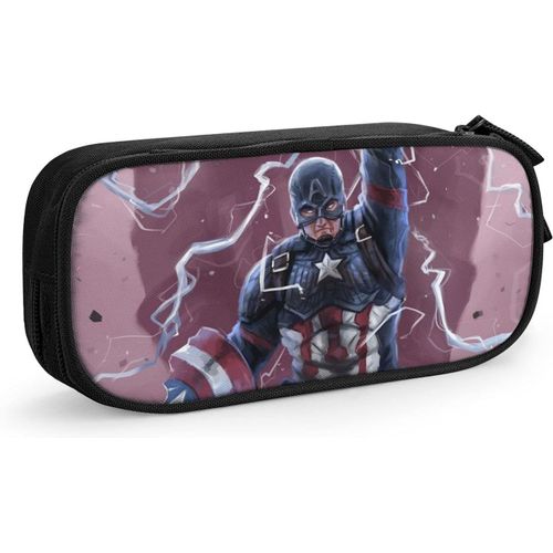 Trousse Captain America Grande Capacité Avec Double Fermeture Éclair Et Compartiments Pour Stylos Et Produits Cosmétiques Pour Filles, Garçons Et Adultes