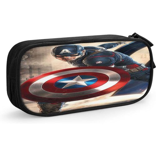 Trousse Captain America Grande Capacité Avec Double Fermeture Éclair Et Compartiments Pour Stylos Et Produits Cosmétiques Pour Filles, Garçons Et Adultes