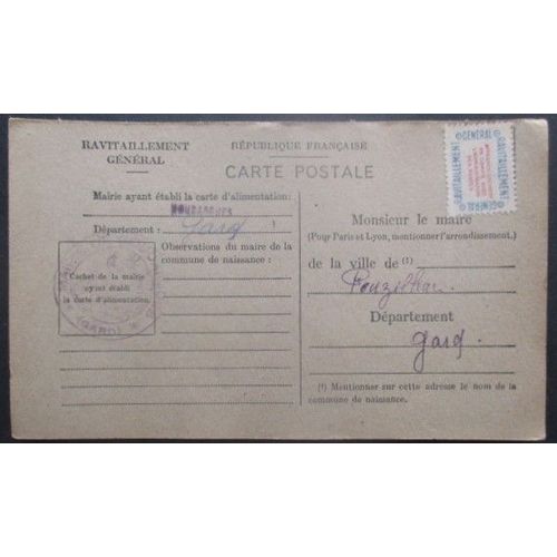 France Service N°15a Sur Carte De Ravitaillement De Goudargues (Gard) Pour Pouzilhac (Gard)