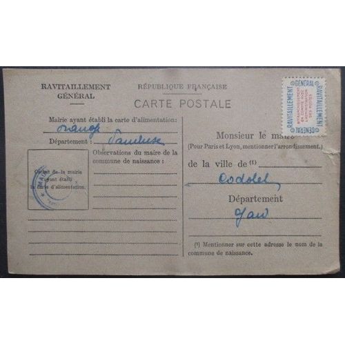 France Service N°15a Sur Carte De Ravitaillement De Orange (Vaucluse) Pour Codolet (Gard)