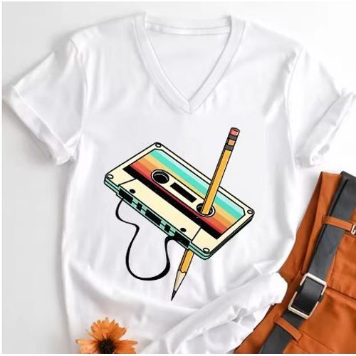 T-Shirt Années 80 Cassette Ruban Crayon Rétro Musique, T-Shirt Vêtements Pour Femmes. Cadeau Anniversaire. Plusieurs Tailles Et Coloris Disponibles
