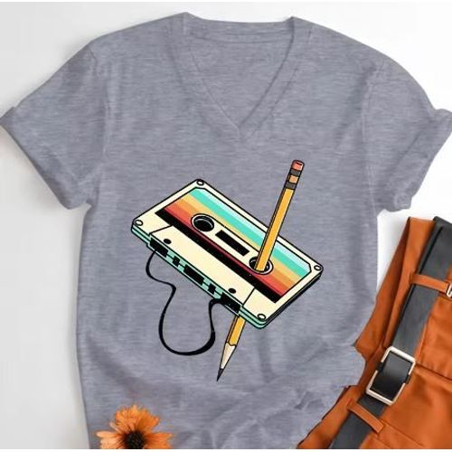 T-Shirt Années 80 Cassette Ruban Crayon Rétro Musique, T-Shirt Vêtements Pour Femmes. Cadeau Anniversaire. Plusieurs Tailles Et Coloris Disponibles