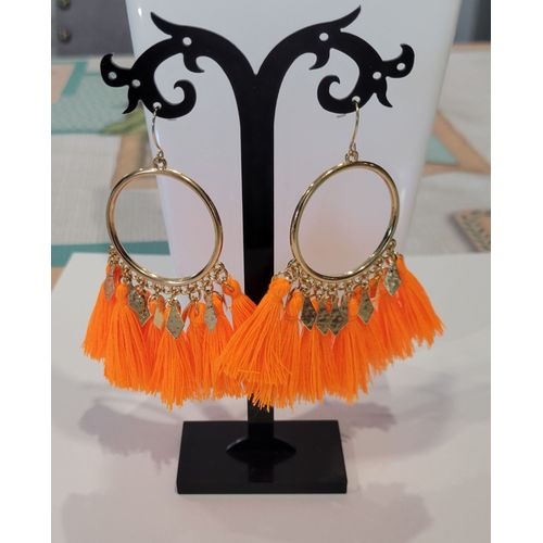 Boucles D'oreilles Creoles Pompon Orange Fluo !