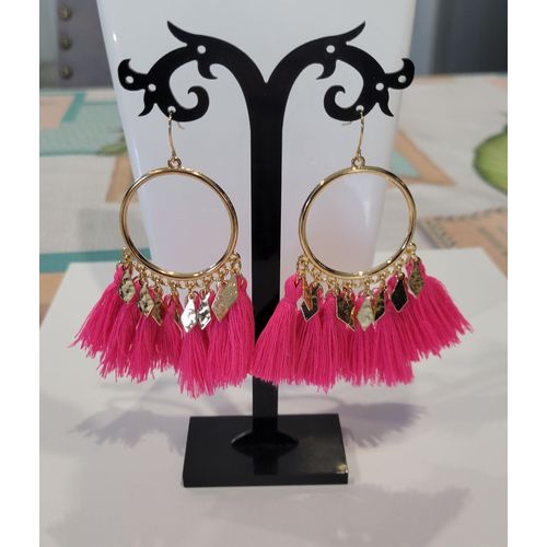 Boucles D'oreilles Creoles Pompon Rose Fluo !