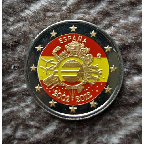 Espagne 2012 - 10 Ans De L'euro - 2 Euros Commemorative Couleur Colored Color