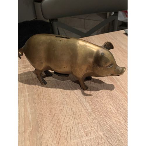 Cochon Tire-Lire Laiton 20cm Long/ 12 Cm Haut , Années 50