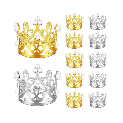 12 Pièces Or Argent Mini Couronne Gâteau D'anniversaire Avec Perle Décor Petite Princesse Headpiece Couronne Gâteau Décoration