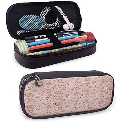 Ange Trousse À Crayons En Cuir Pu Haute Capacité Doodle Cupidon Gâteau Oiseaux Colombe Coeurs Verrouillés Fleurs Saint Valentin Célébration Support De Papeterie Durable